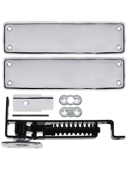 Heavy Duty Swinging Door Floor Hinge With Solid Brass Cover Plates in Chrome.